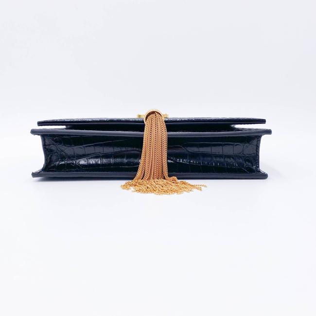 Saint Laurent Monogram Kate Wallet on Chain Crocodile Embossed Tassel Black Patent Leather Cross Body Bag