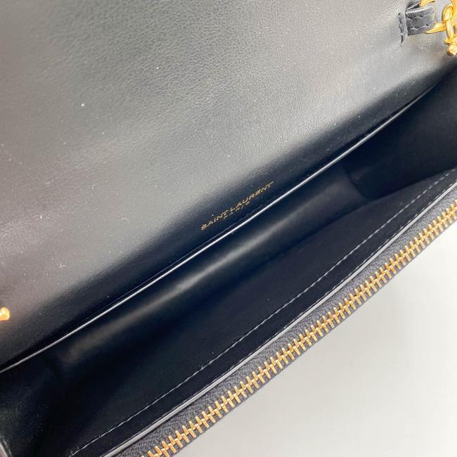 Saint Laurent Monogram Kate Wallet on Chain Crocodile Embossed Tassel Black Patent Leather Cross Body Bag
