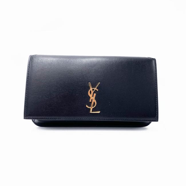 Saint Laurent Monogram Kate Ysl Phone Holder with Strap In Smooth Black Leather Cross Body Bag
