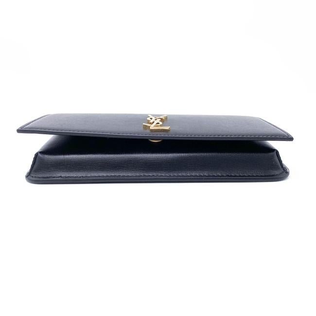 Saint Laurent Monogram Kate Ysl Phone Holder with Strap In Smooth Black Leather Cross Body Bag