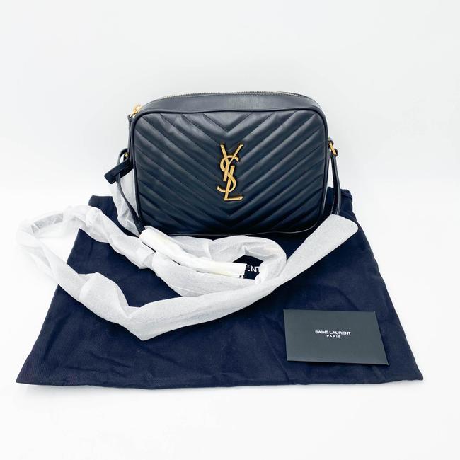 Saint Laurent Monogram Lou Camera Calfskin Matelasse Black Leather Cross Body Bag