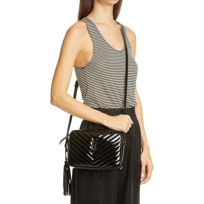 Saint Laurent Monogram Lou Camera Calfskin Matelasse Black Patent Leather Cross Body Bag