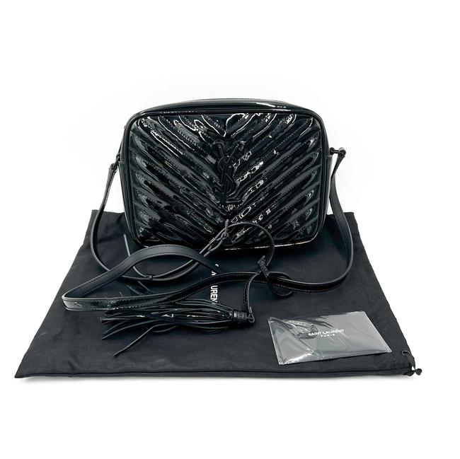 Saint Laurent Monogram Lou Camera Calfskin Matelasse Black Patent Leather Cross Body Bag