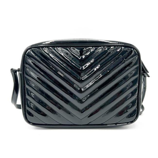 Saint Laurent Monogram Lou Camera Calfskin Matelasse Black Patent Leather Cross Body Bag