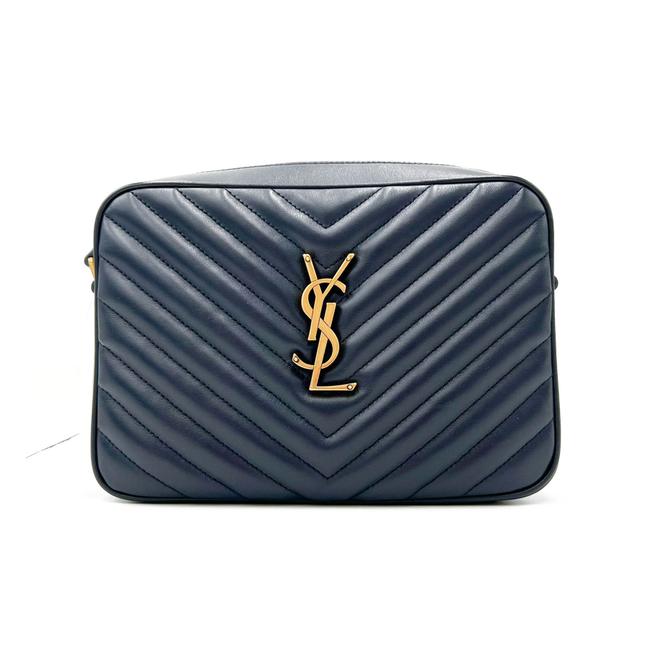 Saint Laurent Monogram Lou Camera Calfskin Matelasse Blue Leather Shoulder Bag