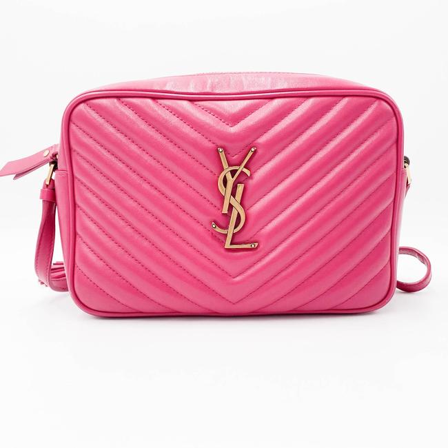 Saint Laurent Monogram Lou Camera Calfskin Matelasse Bright Pink Leather Shoulder Bag