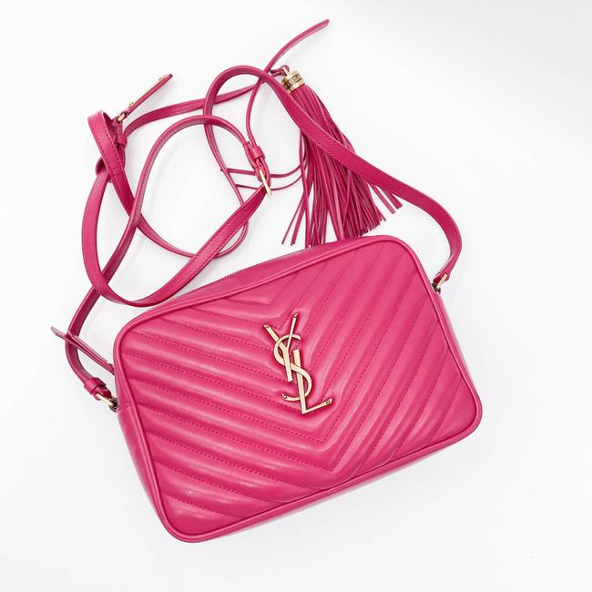 Saint Laurent Monogram Lou Camera Calfskin Matelasse Bright Pink Leather Shoulder Bag