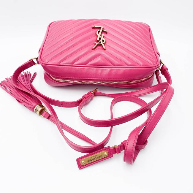 Saint Laurent Monogram Lou Camera Calfskin Matelasse Bright Pink Leather Shoulder Bag
