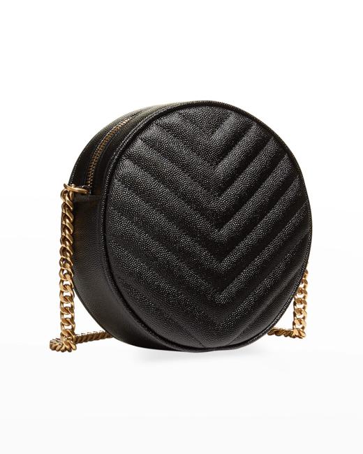 Saint Laurent Monogram Lou Camera Grain De Poudre Matelasse Quilted Round Vinyle Black Leather Cross Body Bag