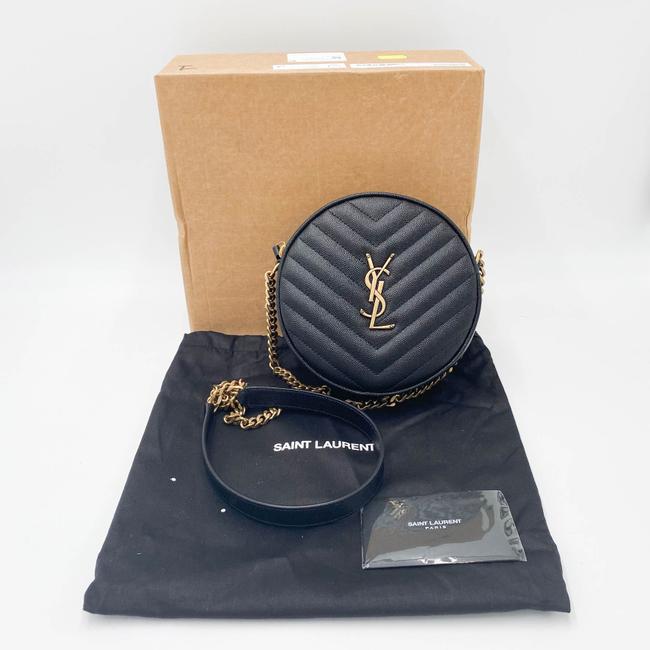 Saint Laurent Monogram Lou Camera Grain De Poudre Matelasse Quilted Round Vinyle Black Leather Cross Body Bag