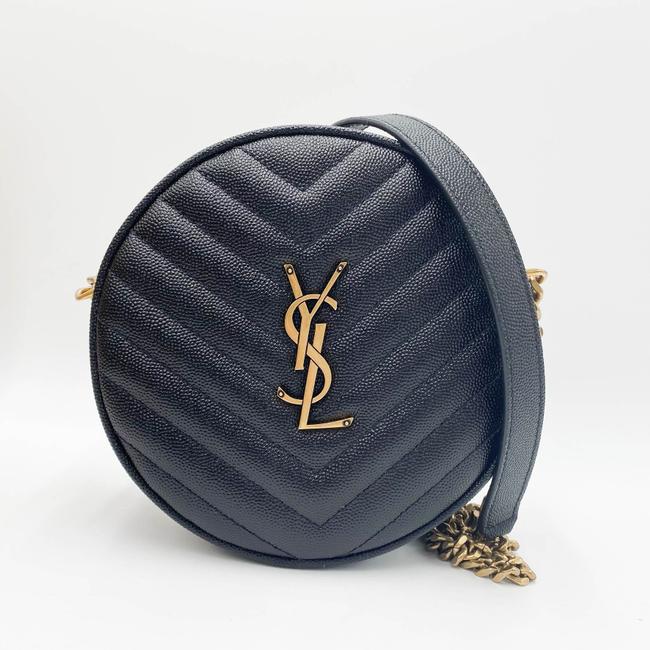 Saint Laurent Monogram Lou Camera Grain De Poudre Matelasse Quilted Round Vinyle Black Leather Cross Body Bag