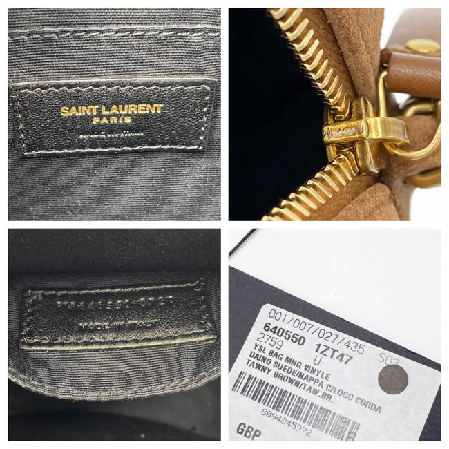 Saint Laurent Monogram Lou Camera Women's Vinyle Quilted Round Brown Suede Leather Cross Body Bag