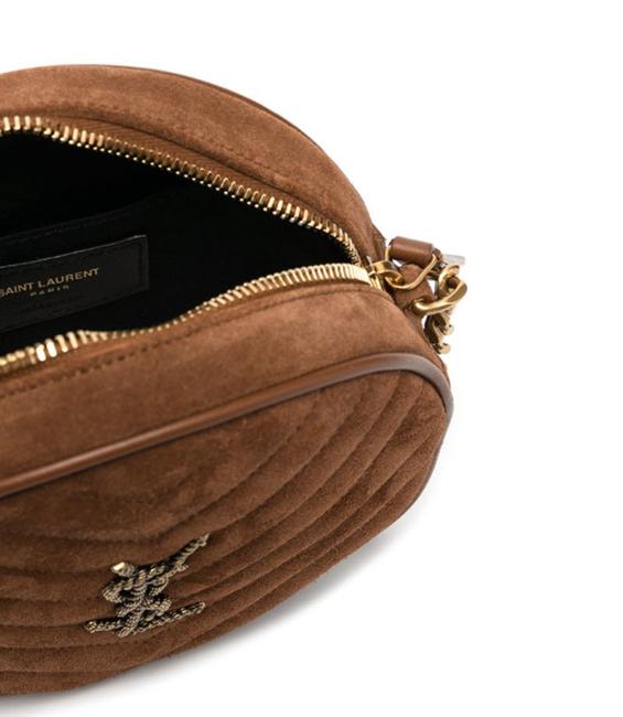 Saint Laurent Monogram Lou Camera Women's Vinyle Quilted Round Brown Suede Leather Cross Body Bag