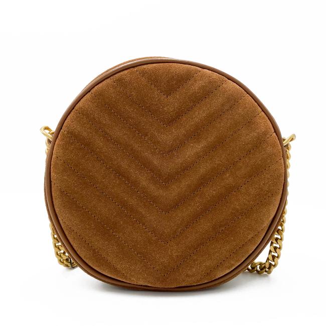 Saint Laurent Monogram Lou Camera Women's Vinyle Quilted Round Brown Suede Leather Cross Body Bag