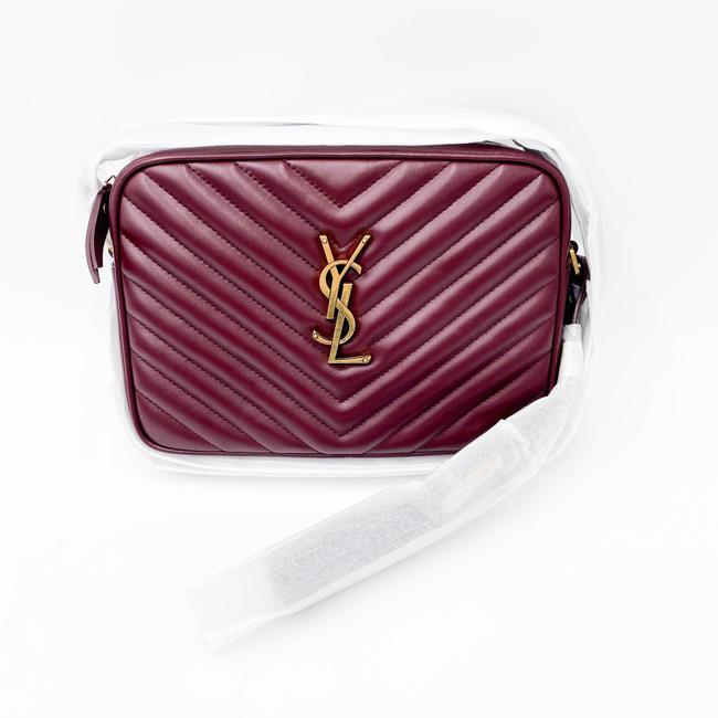Saint Laurent Monogram Lou Women's Burgundy Camera Red Leather Cross Body Bag