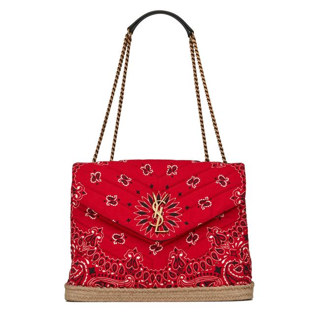 Saint Laurent Monogram Loulou Bandana Medium Red Coated Canvas Tote