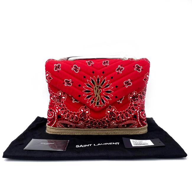 Saint Laurent Monogram Loulou Bandana Medium Red Coated Canvas Tote