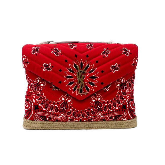 Saint Laurent Monogram Loulou Bandana Medium Red Coated Canvas Tote