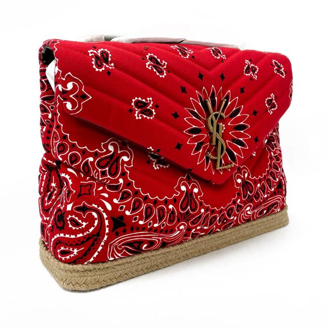 Saint Laurent Monogram Loulou Bandana Medium Red Coated Canvas Tote