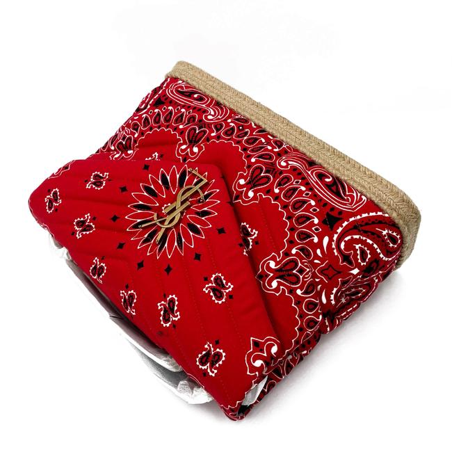 Saint Laurent Monogram Loulou Bandana Medium Red Coated Canvas Tote
