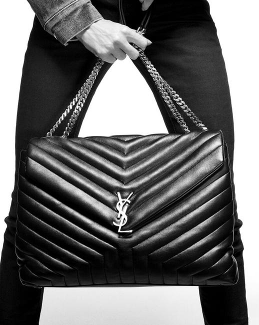 Saint Laurent Monogram Loulou Calfskin Y Quilted Monogram Large Chain Satchel Black Leather Shoulder Bag