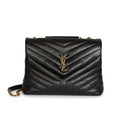 Saint Laurent Monogram Loulou Calfskin Y Quilted Monogram Medium Chain Satchel Black Leather Tote