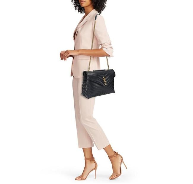 Saint Laurent Monogram Loulou Calfskin Y Quilted Monogram Medium Chain Satchel Black Leather Tote