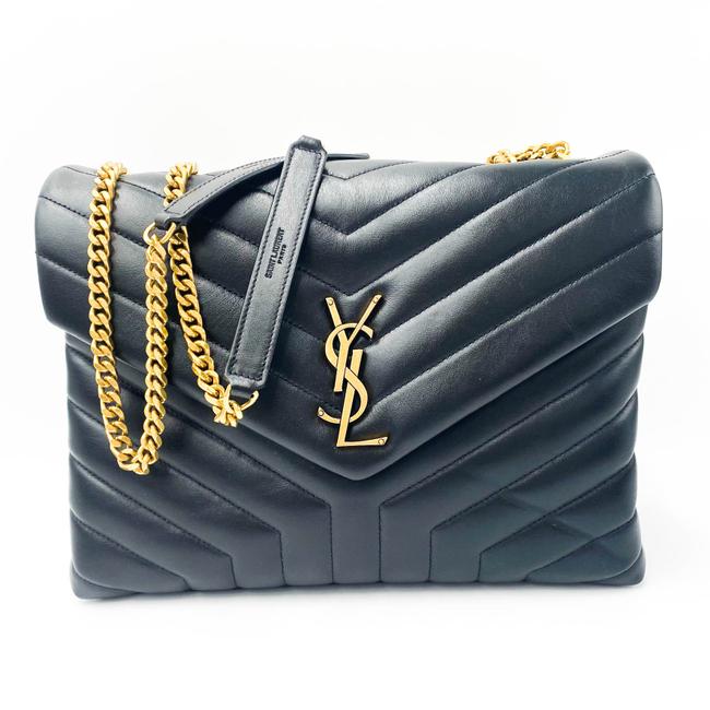 Saint Laurent Monogram Loulou Calfskin Y Quilted Monogram Medium Chain Satchel Black Leather Tote