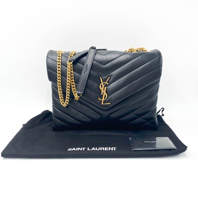 Saint Laurent Monogram Loulou Calfskin Y Quilted Monogram Medium Chain Satchel Black Leather Tote