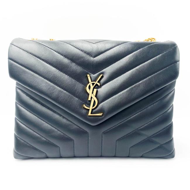 Saint Laurent Monogram Loulou Calfskin Y Quilted Monogram Medium Chain Satchel Black Leather Tote