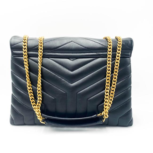 Saint Laurent Monogram Loulou Calfskin Y Quilted Monogram Medium Chain Satchel Black Leather Tote