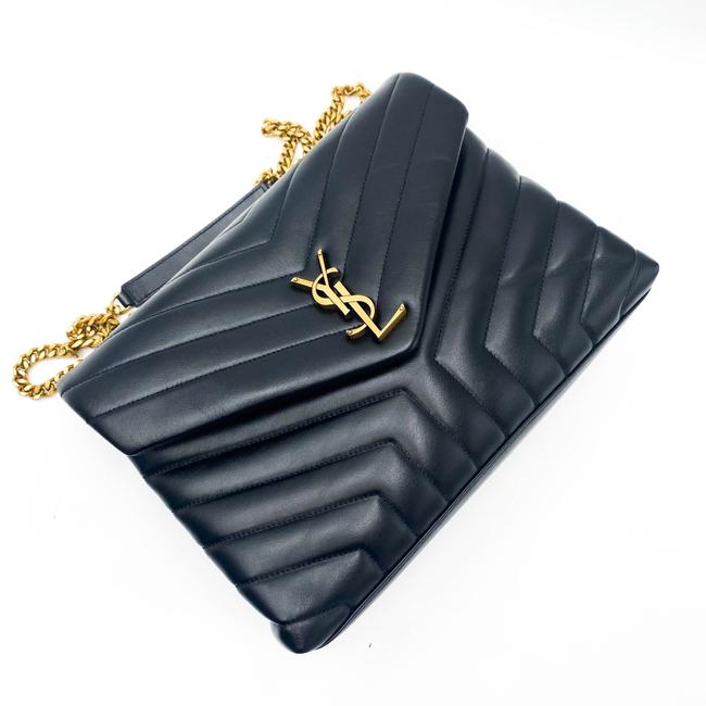Saint Laurent Monogram Loulou Calfskin Y Quilted Monogram Medium Chain Satchel Black Leather Tote