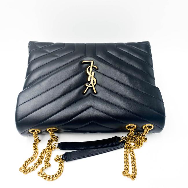 Saint Laurent Monogram Loulou Calfskin Y Quilted Monogram Medium Chain Satchel Black Leather Tote