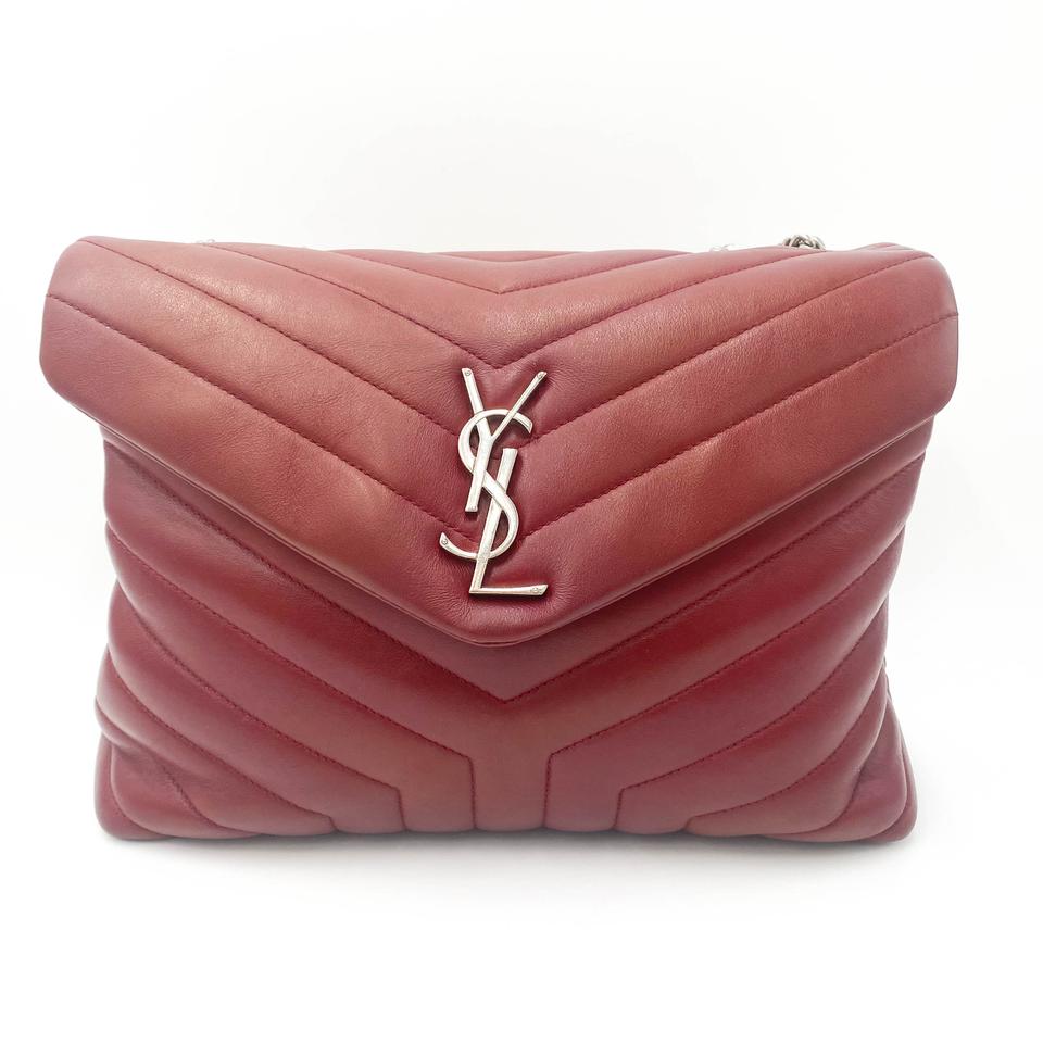 Saint Laurent Monogram Loulou Calfskin Y Quilted Monogram Medium Chain Satchel Palissandre Red Leather Shoulder Bag