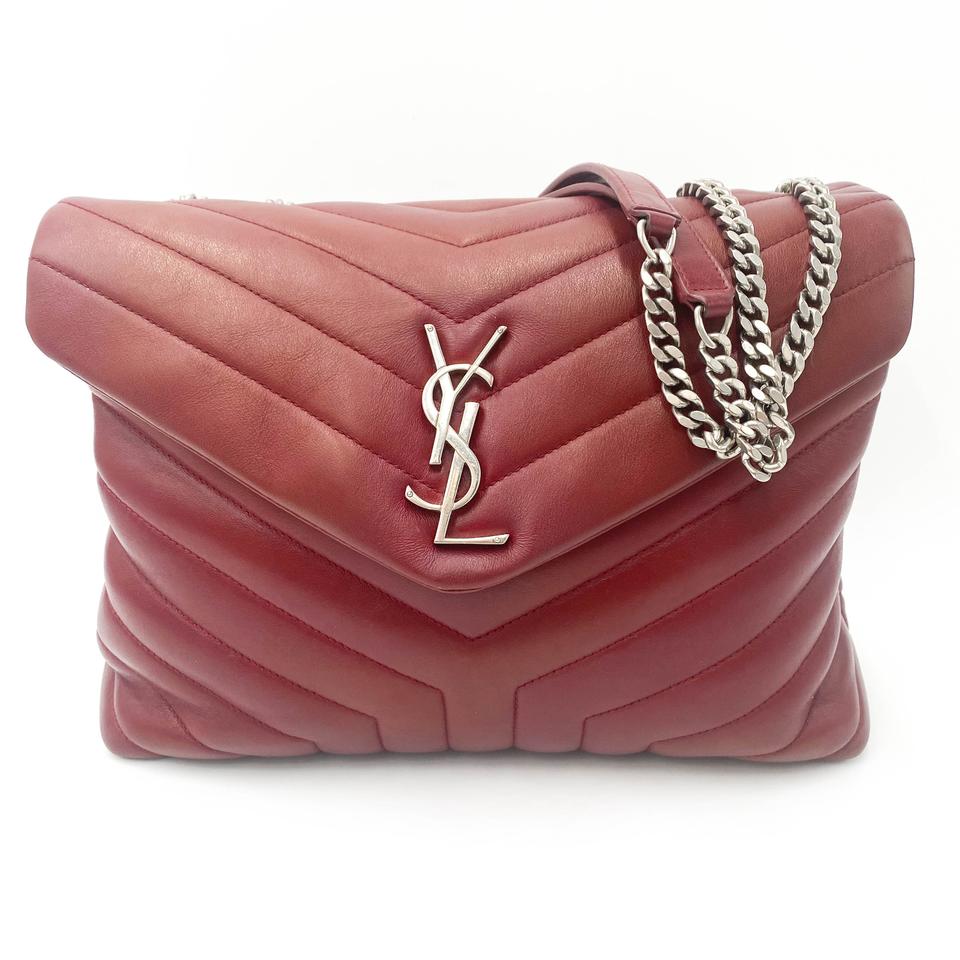 Saint Laurent Monogram Loulou Calfskin Y Quilted Monogram Medium Chain Satchel Palissandre Red Leather Shoulder Bag