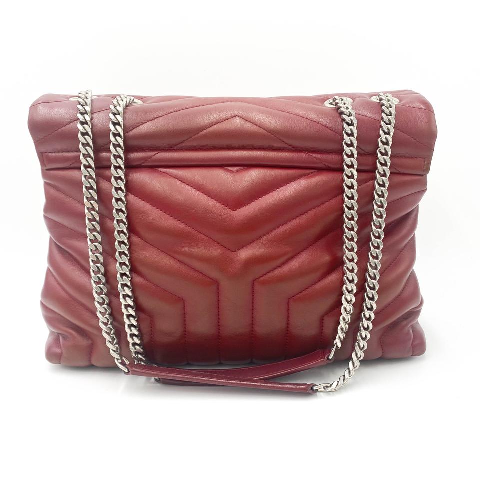 Saint Laurent Monogram Loulou Calfskin Y Quilted Monogram Medium Chain Satchel Palissandre Red Leather Shoulder Bag