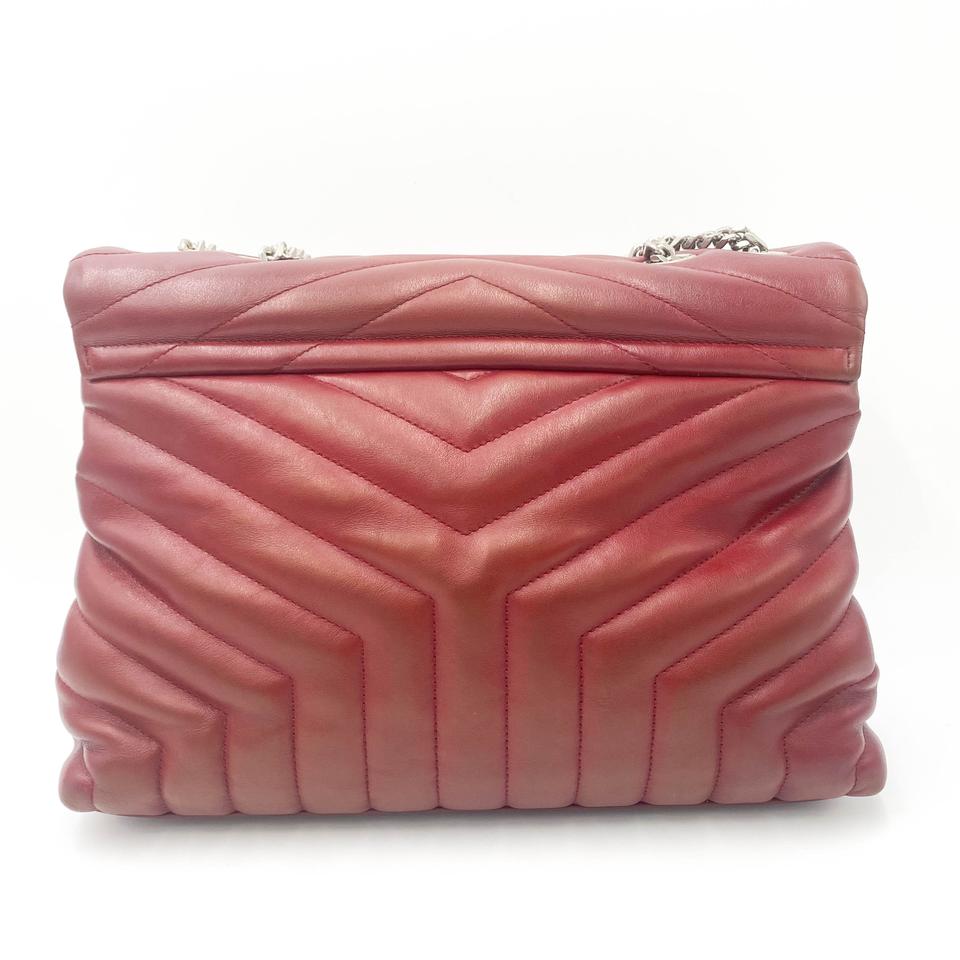 Saint Laurent Monogram Loulou Calfskin Y Quilted Monogram Medium Chain Satchel Palissandre Red Leather Shoulder Bag
