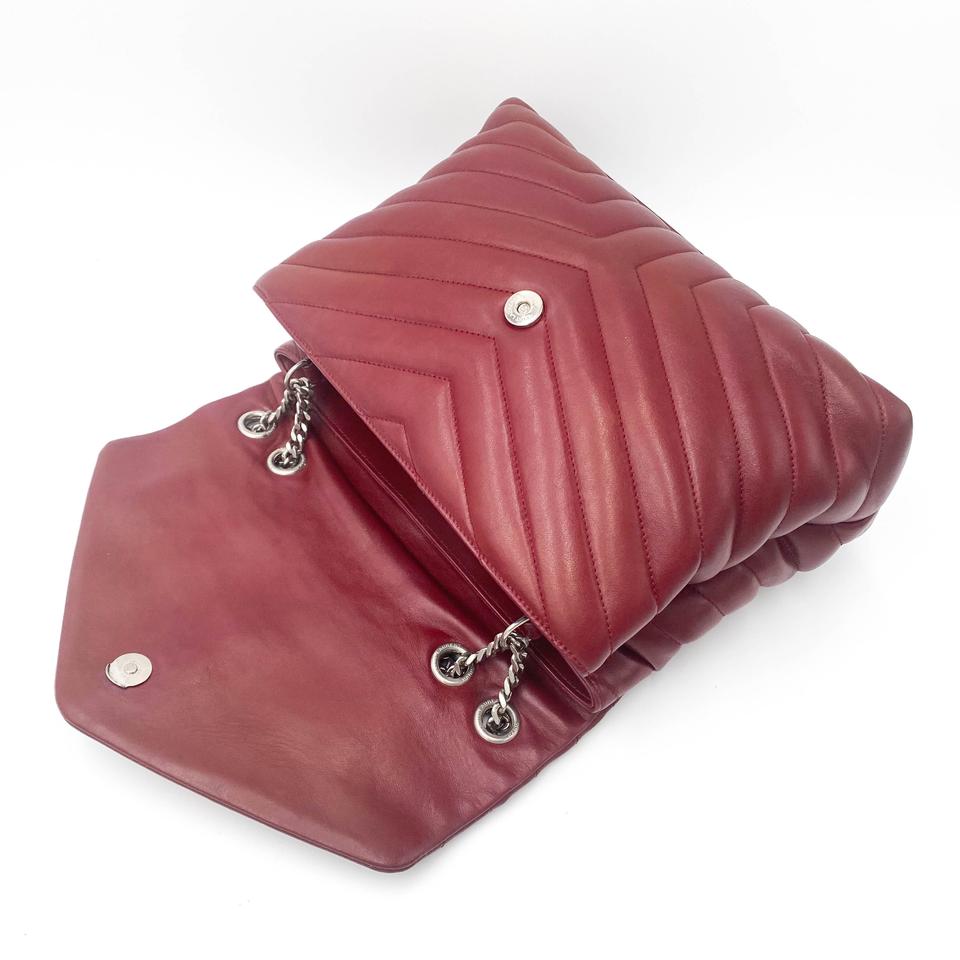Saint Laurent Monogram Loulou Calfskin Y Quilted Monogram Medium Chain Satchel Palissandre Red Leather Shoulder Bag