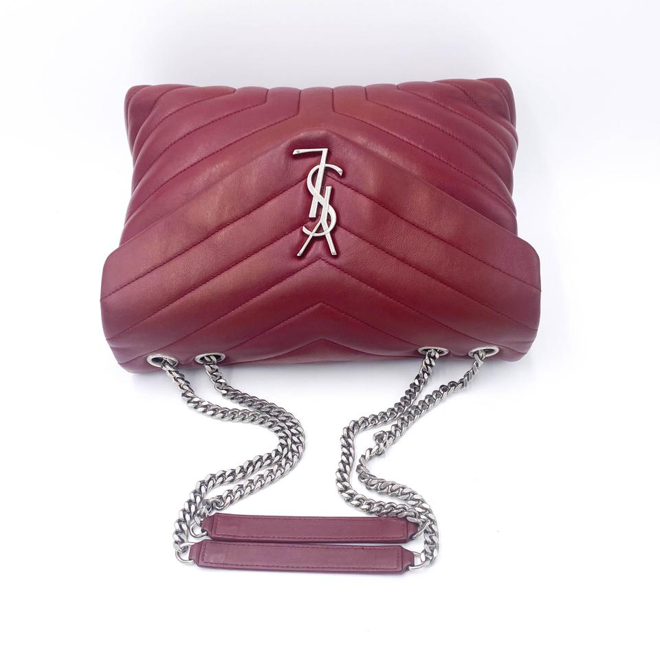 Saint Laurent Monogram Loulou Calfskin Y Quilted Monogram Medium Chain Satchel Palissandre Red Leather Shoulder Bag