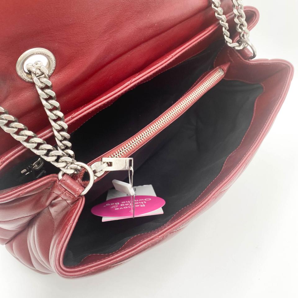 Saint Laurent Monogram Loulou Calfskin Y Quilted Monogram Medium Chain Satchel Palissandre Red Leather Shoulder Bag