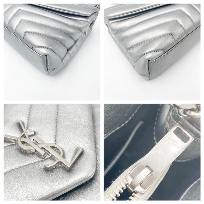 Saint Laurent Monogram Loulou Calfskin Y Quilted Monogram Small Chain Satchel Silver Leather Shoulder Bag