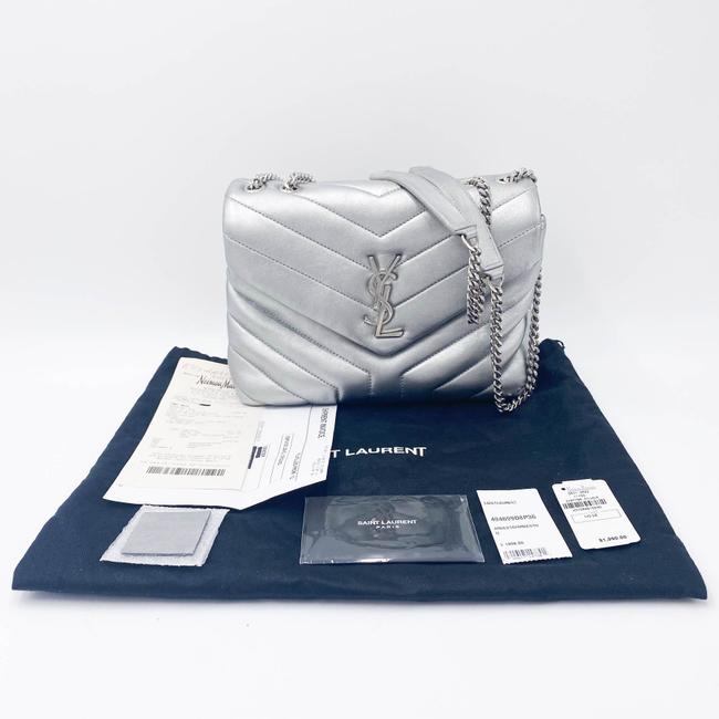 Saint Laurent Monogram Loulou Calfskin Y Quilted Monogram Small Chain Satchel Silver Leather Shoulder Bag