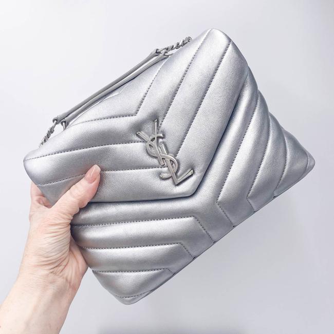 Saint Laurent Monogram Loulou Calfskin Y Quilted Monogram Small Chain Satchel Silver Leather Shoulder Bag