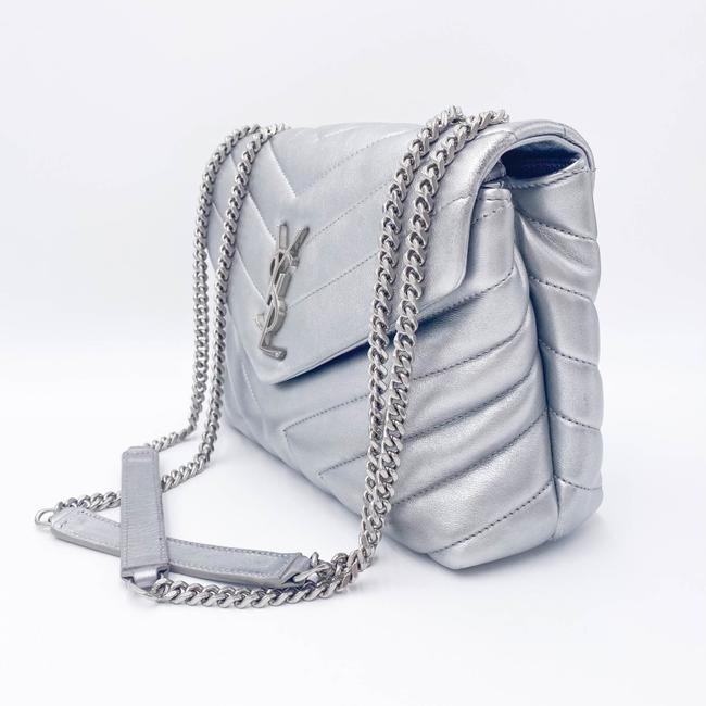 Saint Laurent Monogram Loulou Calfskin Y Quilted Monogram Small Chain Satchel Silver Leather Shoulder Bag