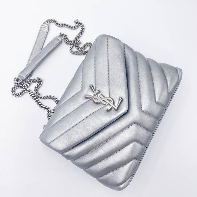 Saint Laurent Monogram Loulou Calfskin Y Quilted Monogram Small Chain Satchel Silver Leather Shoulder Bag