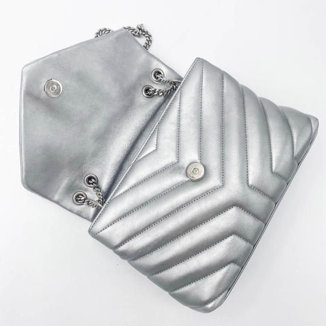 Saint Laurent Monogram Loulou Calfskin Y Quilted Monogram Small Chain Satchel Silver Leather Shoulder Bag