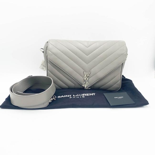 Saint Laurent Monogram Loulou Calfskin Y Quilted Pearl Grey Leather Shoulder Bag