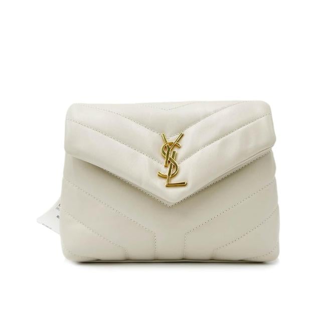 Saint Laurent Monogram Loulou Y Quilted Monogram Toy Ivory Crema Soft White Calfskin Leather Shoulder Bag
