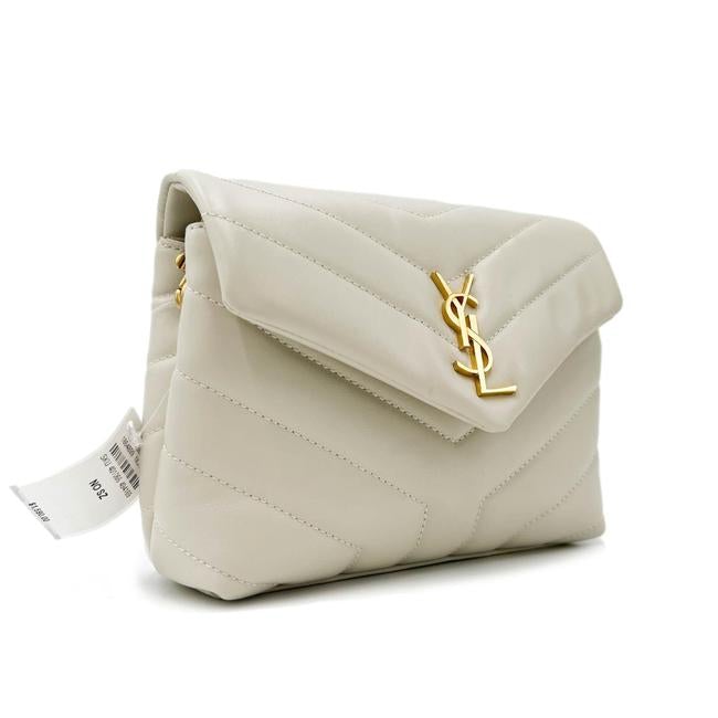 Saint Laurent Monogram Loulou Y Quilted Monogram Toy Ivory Crema Soft White Calfskin Leather Shoulder Bag