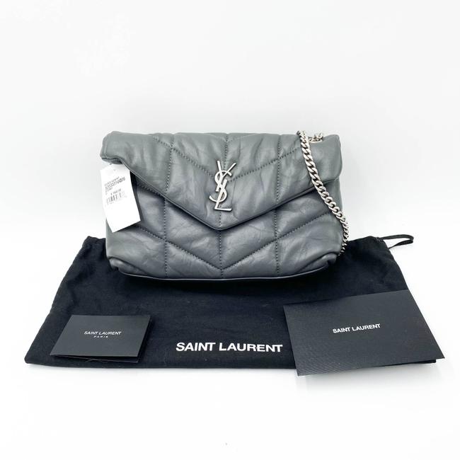Saint Laurent Monogram Loulou Crossbody Mini Puffer Grey Leather Shoulder Bag